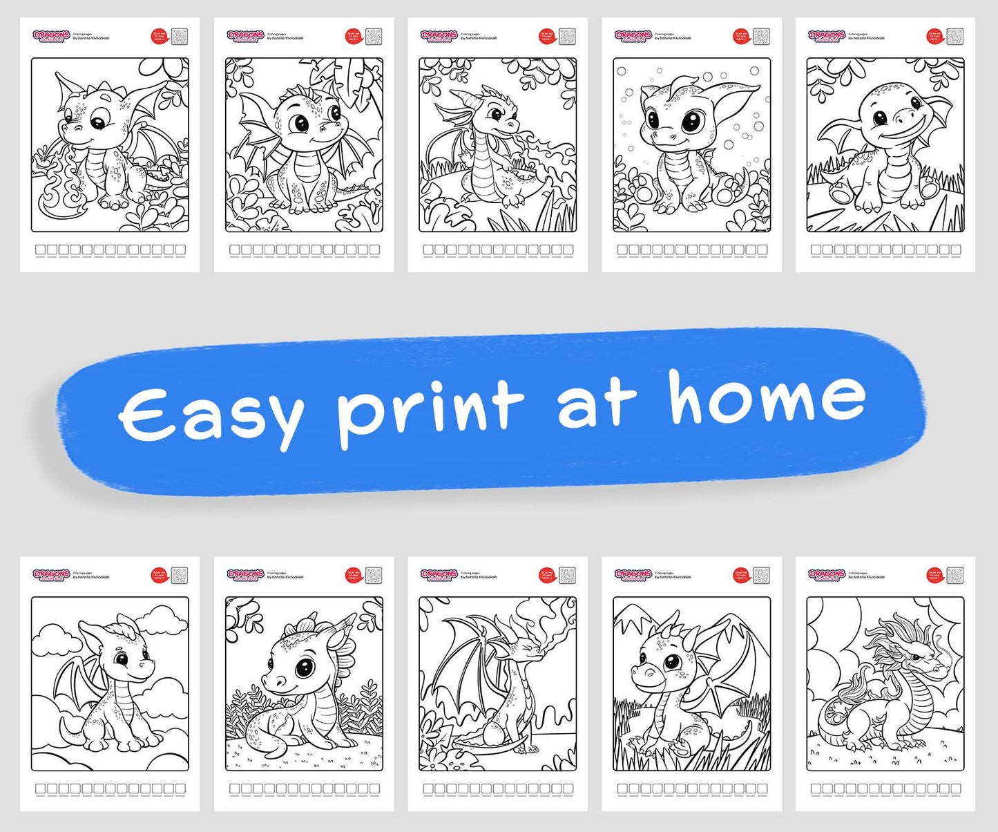 Cute Dragons Coloring Pages – 40 Printable Coloring Sheets for Kids & Adults