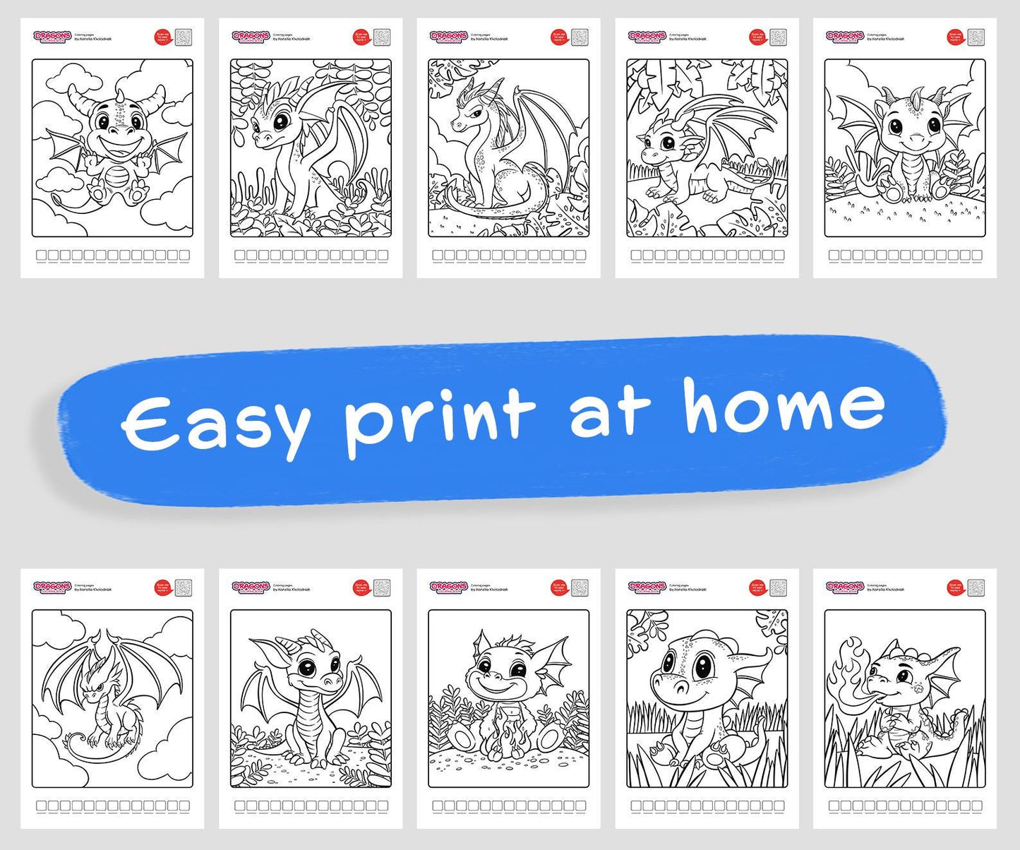 Cute Dragons Coloring Pages – Set 3 (10 Printable Coloring Pages) for Kids & Adults