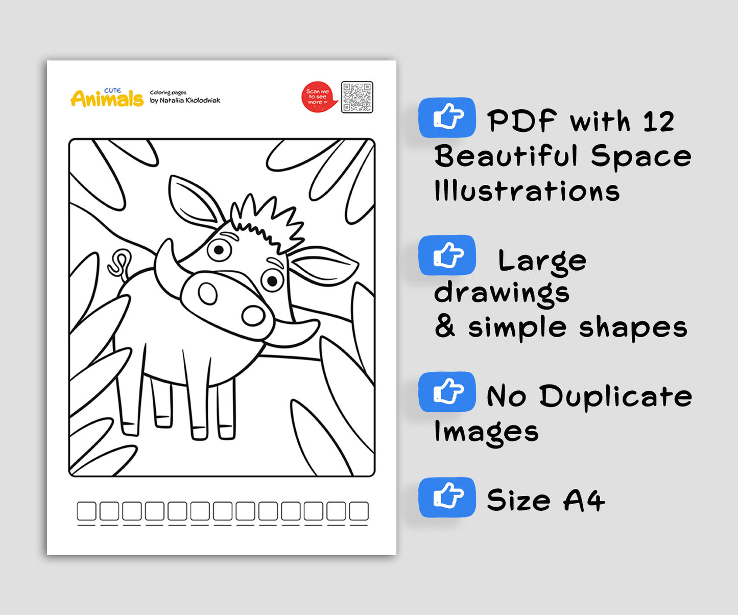 Cute animals Coloring Pages – Set 3 (12 Printable Kids & Adults Coloring Sheets) for Fun and Relaxation