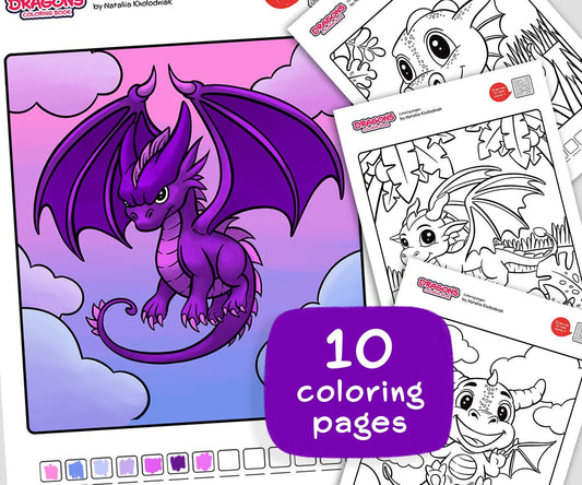 Cute Dragons Coloring Pages – Set 3 (10 Printable Coloring Pages) for Kids & Adults