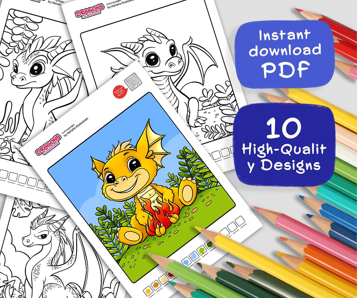 Cute Dragons Coloring Pages – Set 3 (10 Printable Coloring Pages) for Kids & Adults