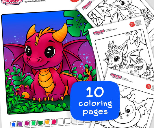 Cute Dragons Coloring Pages – Set 2 (10 Printable Coloring Pages) for Kids & Adults