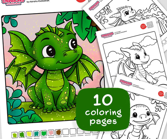 Cute Dragons Coloring Pages – Set 4 (10 Printable Coloring Pages) for Kids & Adults