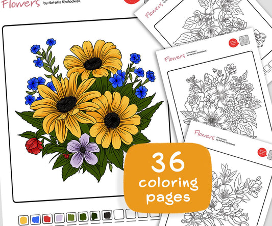 Beautiful Flower Coloring Pages – Set 1 (36 Printable Adults Coloring Pages) for Fun and Relaxation!