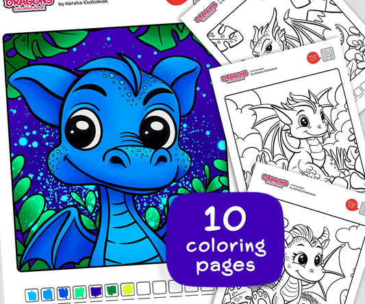 Cute Dragons Coloring Pages – Set 1 (10 Printable Coloring Pages) for Kids & Adults