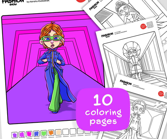 Fashion Show Coloring Pages – Set 2 (10 Printable Coloring Sheets) for Teens & Adults