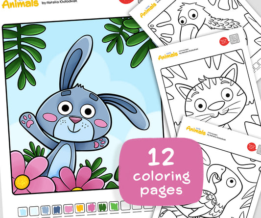 Cute animals Coloring Pages – Set 2 (12 Printable Kids & Adults Coloring Sheets) for Fun and Relaxation