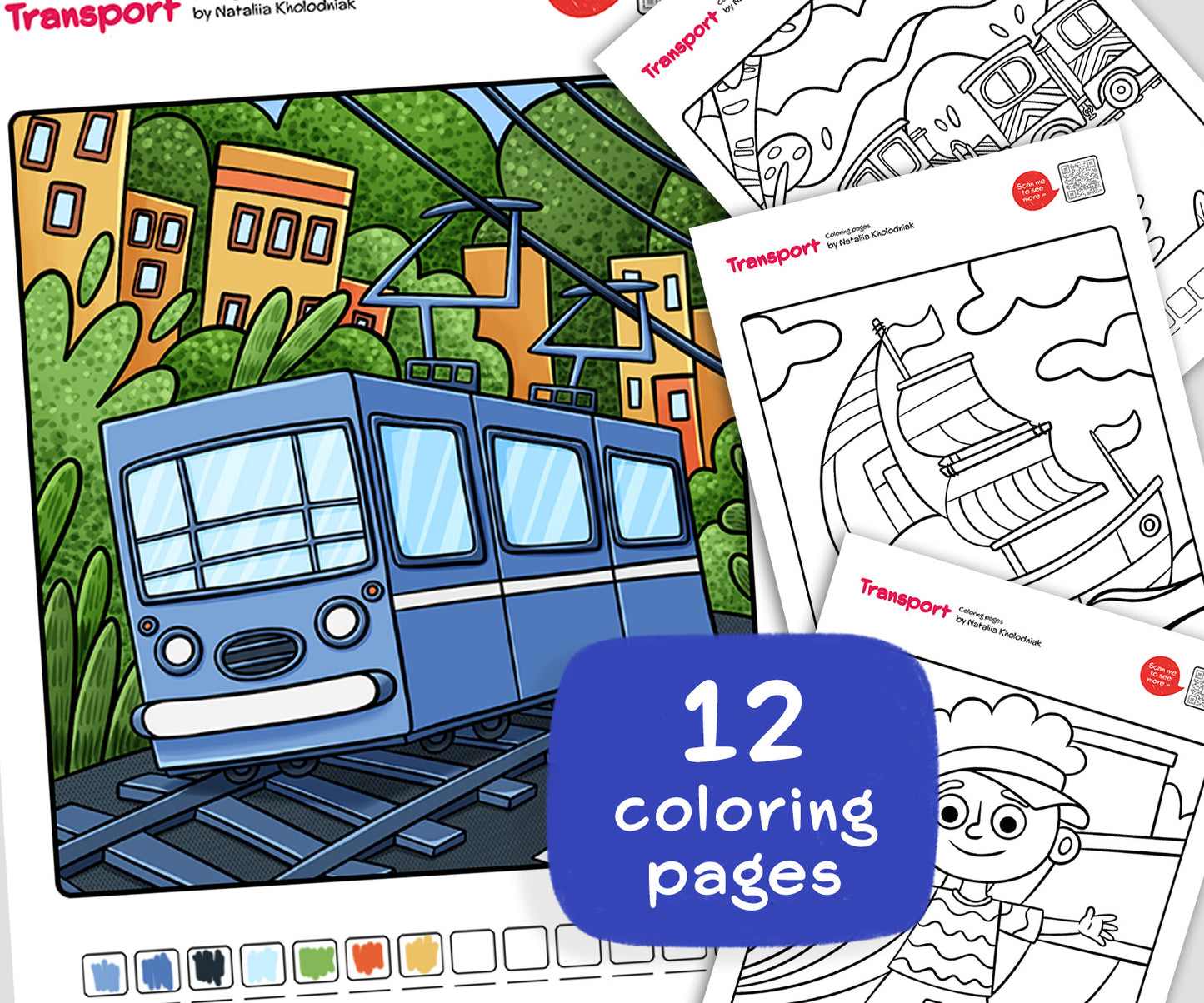 Transport – Set 3 (12-Page) Printable Coloring Book for Kids & Adults for Fun and Relax