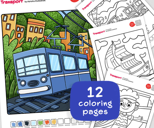 Transport – Set 3 (12-Page) Printable Coloring Book for Kids & Adults for Fun and Relax