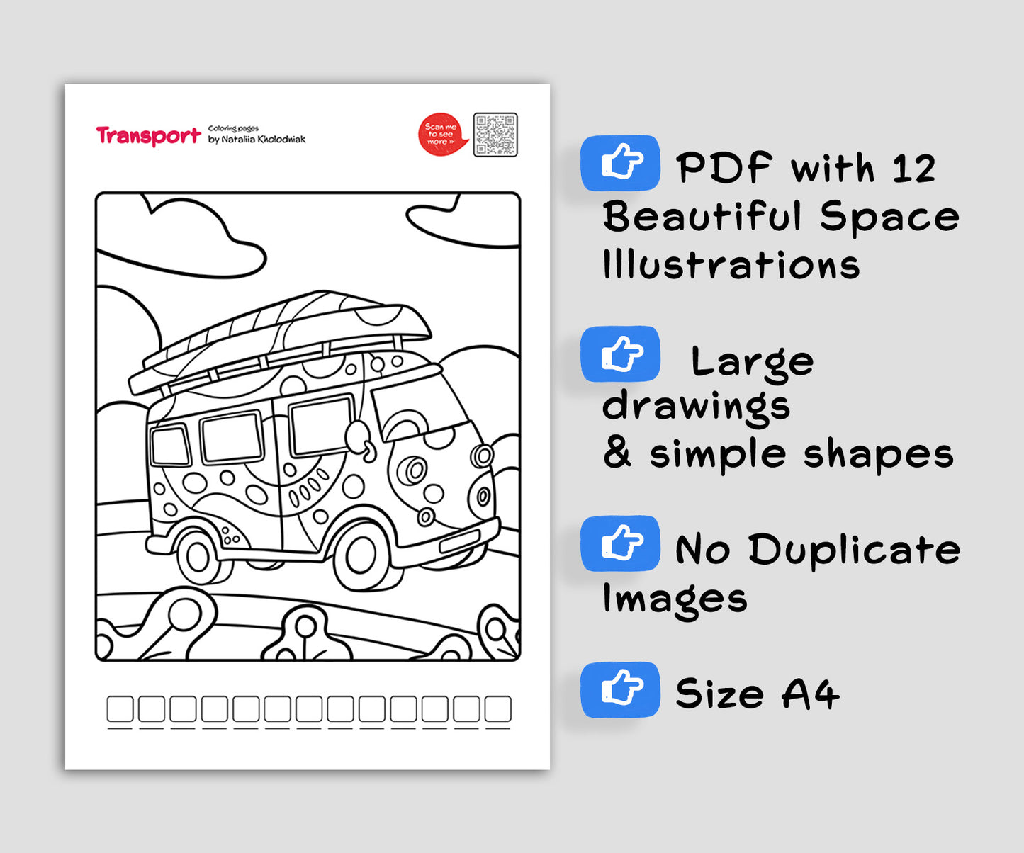 Transport – Set 3 (12-Page) Printable Coloring Book for Kids & Adults for Fun and Relax