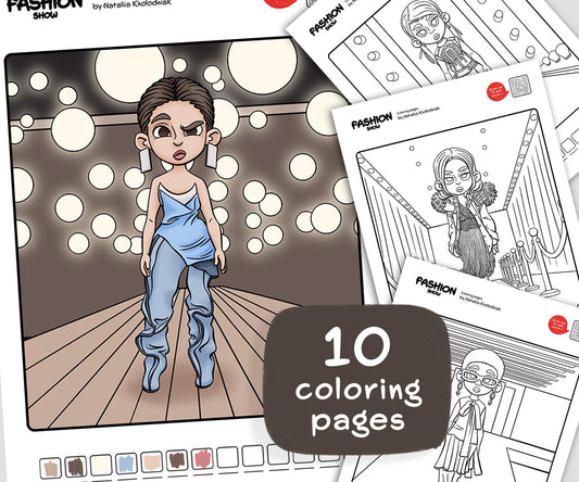 Fashion Show Coloring Pages – Set 4 (10 Printable Coloring Sheets) for Teens & Adults