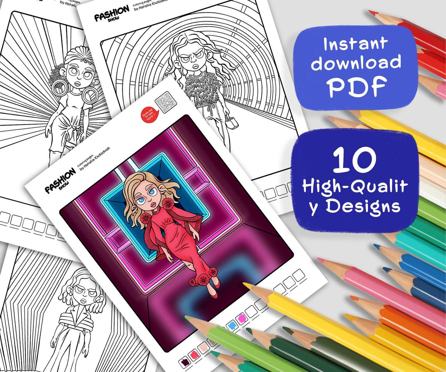 Fashion Show Coloring Pages – Set 3 (10 Printable Coloring Sheets) for Teens & Adults
